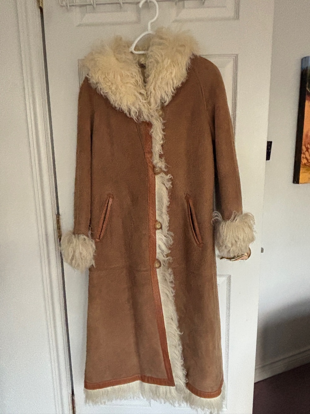 Sawyer of Napa Brown/Tan Suede Coat with Fur Trim – Made in Canada – Size 10